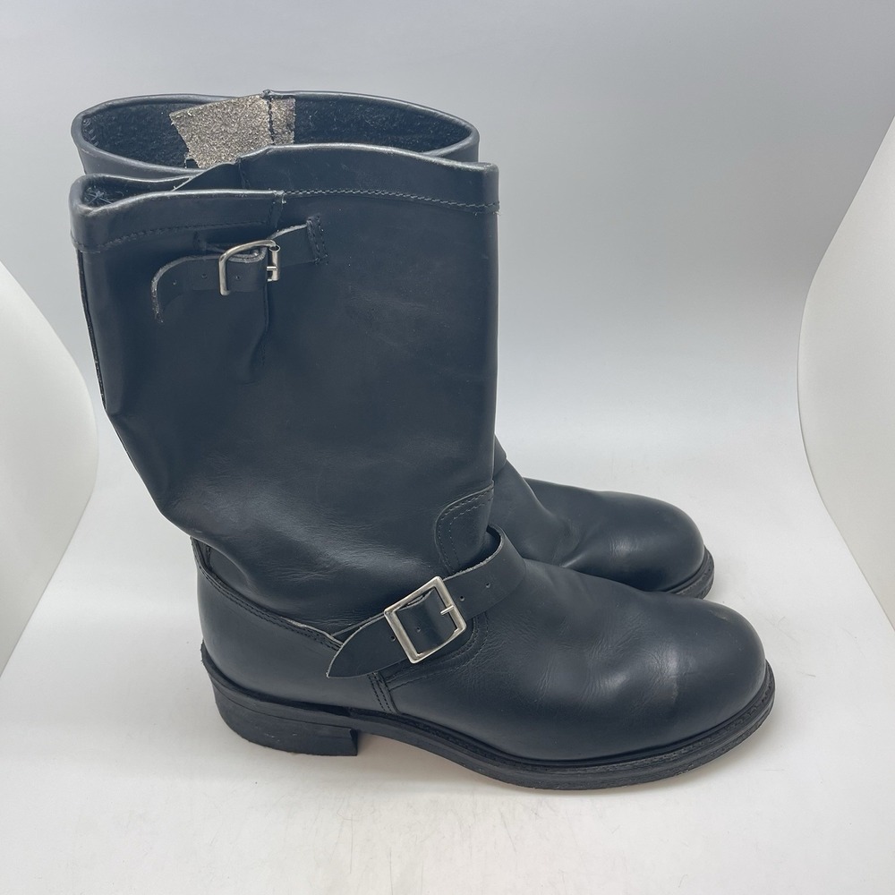 Vintage Sears Boots Mens 12 E Black Engineer Motorcycle Leather Biker Buckle